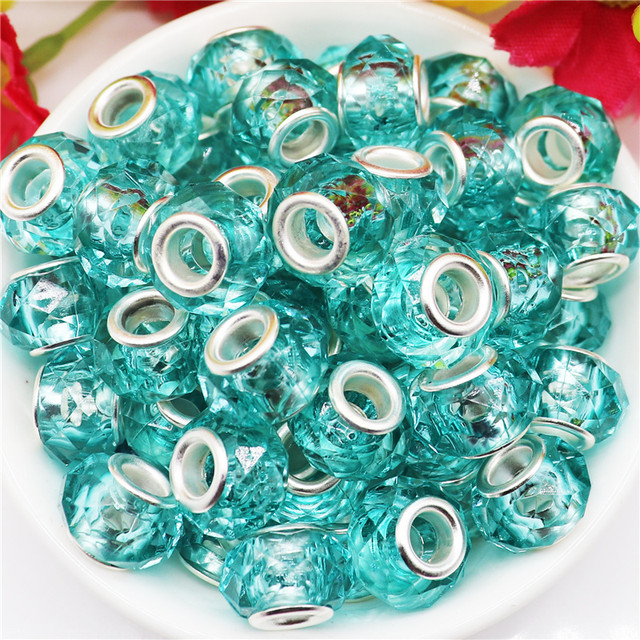 10Pcs Indicilote Color Blue Faceted Resin Beads European Beads Large Hole  Spacer Beads for Necklace Earring DIY Bracelet Crafts